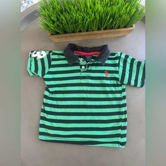 U.S. Polo Assn. Kids Polo Shirt - Green and Black Stripes Size 2T - Picture 1 of 7